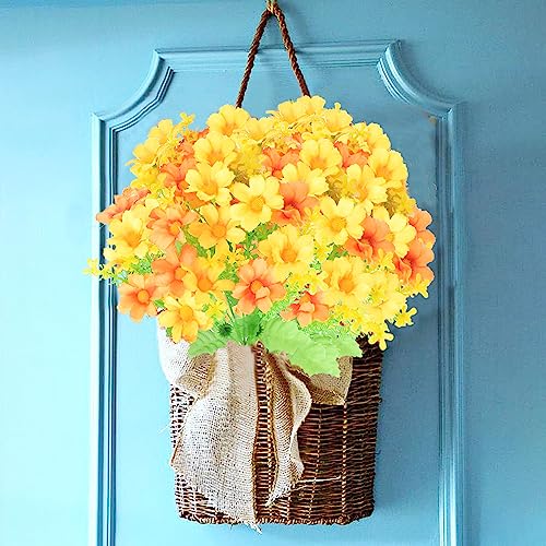 6 Bundles Silk Daisy Mums Artificial Fake Flowers UV Resistant Outdoors Decorations Faux Flowers for Thanksgiving Garden Porch Front Door Window Box Hanging Planters (Orange) - color: Orange