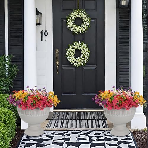 Artificial Flowers for Outdoor Indoor Garden Home Decoration, Faux Flower Daisy with Eucalyptus Leaves Fake Plants Greenery Boxwood Porch Patio, 12 Bundles - color: 6 Multicolor