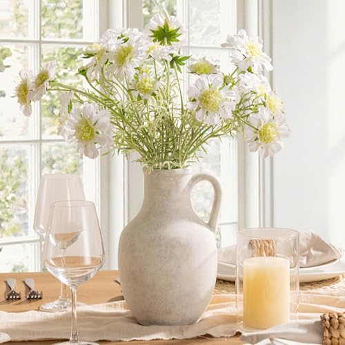 Ceramic Flower Vase Home Decor - Large White Rustic Table Flowers Vases Living Room Bedroom Plant Decorations Farmhouse Vintage for Kitchen Shelf Office Coffee Dining Desk House Women (10" Rustic) - color: 03-rustic-10"