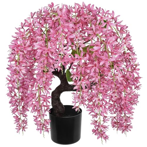 Artificial Flowers 18.5" Tall with Silk Wisteria Pink Flower Arrangement and Realistic Wood Fake Bonsai Tree Plants Faux Plants for Spring Home Bedroom Office Bathroom Coffee Table Centerpiece Decor - color: Pink-18.5