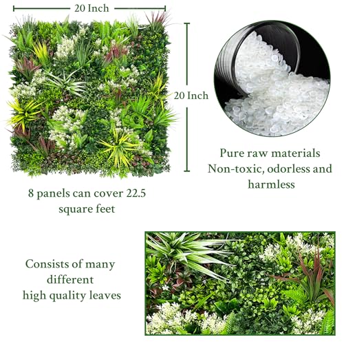 ODTORY Artificial Plant Wall Panels: 20"×20" 8P UV-Anti Faux Grass Wall Backdrop Boxwood Ivy Fence Privacy Screen Fake Greenery Leaf Hedge for Outdoor,Indoor,Garden,Backyard and Home Decor - size: 20"x20" 8P