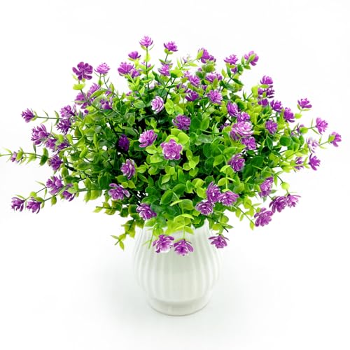 6 Bundles Artificial Flowers for Outdoors,UV Resistant Realisic Fake Plastic Plants Artificial Shrubs Fall Flowers Decor of Vase and Outside Window Box, Ferns Plants for Planter-Rosy - color: Rosy, size: 6PCS