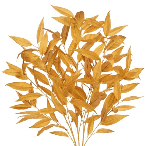 DILATATA 32 inch Gold Artificial Eucalyptus Spray Fall Eucalyptus Leaves Autumn Leaf Branches Faux Fall Stems for Home Floral Arrangement Autumn Festival Thanksgiving Decor - color: Gold