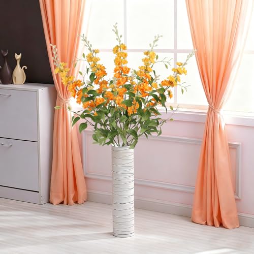 IPOPU 9Pcs Orange Artificial Delphinium Flowers Combo Clematis Greenery Stems, 33.5" Long Stem Larkspur for Wedding Centerpieces, Bridal Bouquet, Home Party Table Decor (Orange) - color: Orange