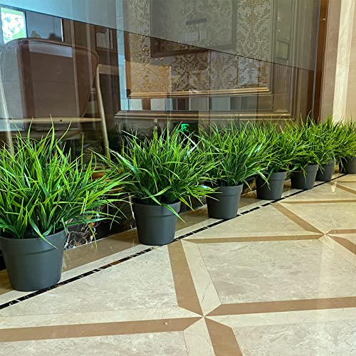 alyptus Artificial Grass Outdoor 12 Bundles Fake Plants Outside Green Onion Faux Greenery Shrubs for Front Porch Planters Pot Décor for Outdoors (Grass) - color: Grass