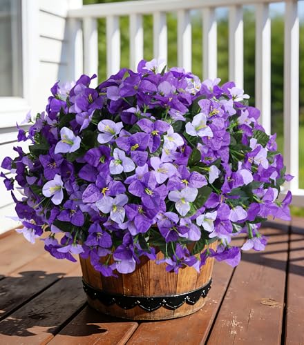 Faux Bougainvillea Artificial Flowers for Outdoors Spring Decor, UV Resistant Outdoor Fake Plants 4 Bundles Realistic Silk Bougainvillea Flowers for Outdoor Porch Patio Window Planter Garden Home - color: Purple+lightpurple