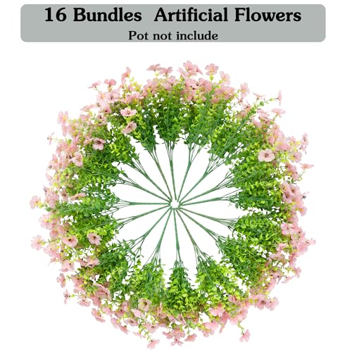 Artificial Fake Flowers Plants for Outdoors Spring Summer Decoration,Faux Flowers Plants Greenery UV Resistant Silk Daisy Realistic for Outside Planter Front Porch Patio Garden Home 16 Bundles（Pink） - color: Pink