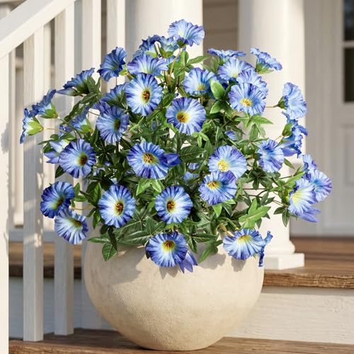 Blue Artificial Morning Glory Flowers for Outdoor Planters, Premium UV Resistant Silk Faux Flowers for Porch, Hanging Basket & Window Box, Lifelike Floral Arrangement, No Pot 13.3“ 4 Bundles - color: Blue 4pcs