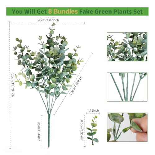 8 Bundles Multi Colored Artificial Eucalyptus Leaves, Plastic Plants, Outdoor Plants, Indoor Decorative Artificial Plants, Porch Window Frames, Green Plant Decorations (8, Grey Green) - color: Grey Green