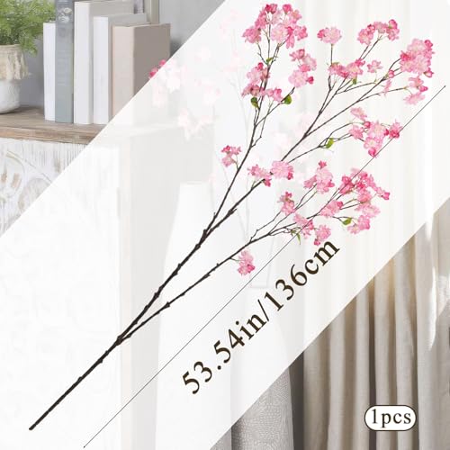 CISDUEO Cherry Blossom Branches Long Stem Artificial Flowers for Tall Vase Silk Flower Bulk Pink Plum Blossom Flowers for Indoor Home Decor Bedroom Wedding Floral Arrangement Table Centerpieces Party - color: Pink