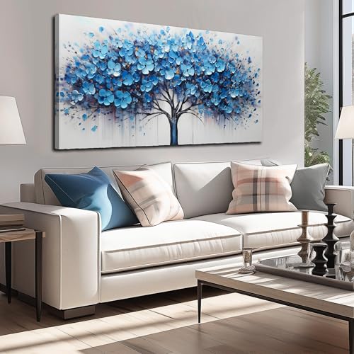 Tree Art Wall Decor for Living Room Blue Pictures Wall Decor for Bedroom Home Office Decor Ready to Hang 24 x 48 Inch - color: Blue, size: 48"L x 24"W