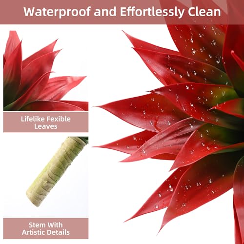 Wertuirk 18 Inch Artificial Agave Plant, Realistic Faux Succulents with Vibrant Color, UV Resistant Fall Fake Plants for Indoor Outdoor Home, Garden, Patio, Office Decor (Red, Medium) - color: Red, size: Medium