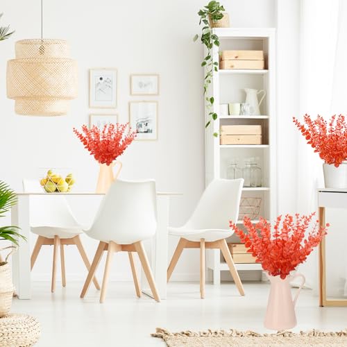 FEQO 36 Pcs Orange Eucalyptus Stems Artificial Leaves Faux Eucalyptus Stems Branches 15 inch for Wedding Bouquet Home Decor - color: Orange, size: 36 pcs