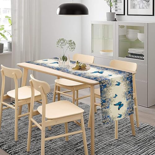 Butterfly Table Runner,Spring Seasonal Garden Theme Blue Flowers Butterflies Table Runner for Home Indoor Outdoor Kitchen Holiday Party Wedding Decor 13x36 Inch - color: Butterfly-2, size: 13x36in