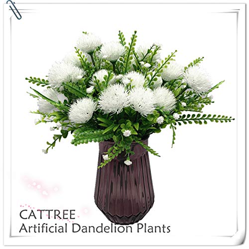 CATTREE Artificial Dandelion Plants, Plastic Flowers Shrubs Bushes Fake Grass Wedding Indoor Outdoor Home Garden Arrangements Party Decoration Planting Filler White 4 Pack - color: Dandelion-white-4 Pack