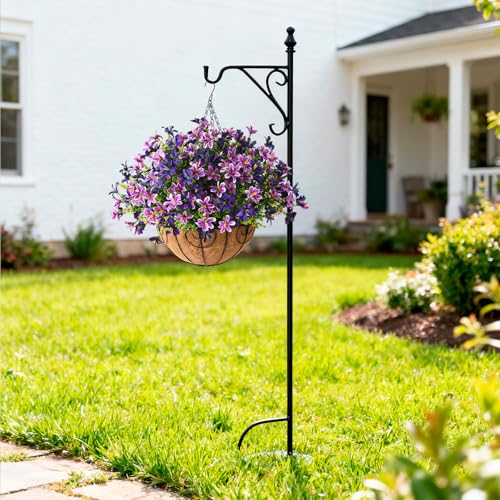 INQCMY Artificial Hanging Flowers for Outdoors, 5 Bundles UV Resistant Artificial Hanging Baskets,All Weather Fake Flowers for Patio, Porch, Yard, Window Box,Home for Spring Summer Decoration. - color: Light Red Purple