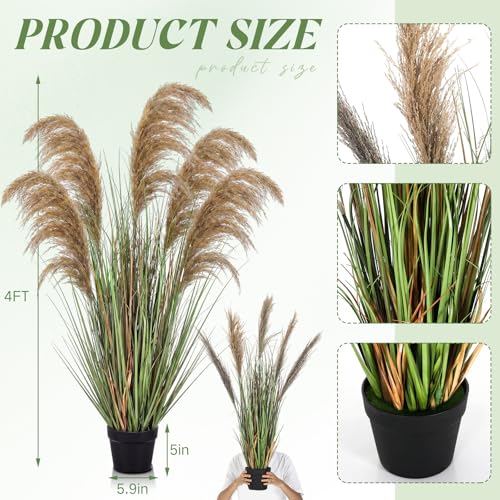 Jexine 2 Pcs Pampas Grass Potted Plants 4 ft Tall Artificial Grass Potted Artificial Greenery Floor Plants Tall in Pot for Housewarming Gift House Garden Bathroom Lobby Outdoor Decoration (Fall) - color: Fall, size: 4 ft