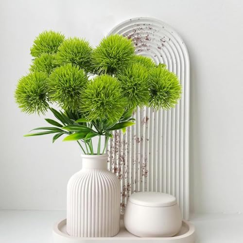 CATTREE Artificial Dandelion Flowers, Plastic Plants Shrubs Bushes Fake Grass Wedding Indoor Outdoor Home Garden Arrangements Party Decoration Planting Filler - Green 10 Pcs - color: Single Branch Dandelion-green-10 Pcs