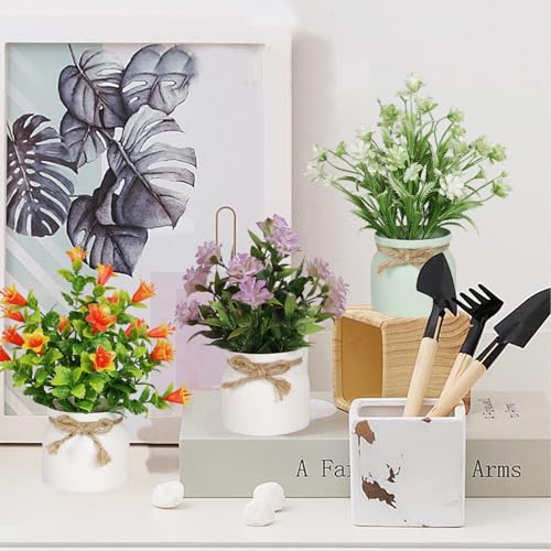Yoratee 6pcs Artificial Pot Flowers Small Fake Plants Mini Potted Plants for Home Office Tabletop Decoration - color: 6pcs