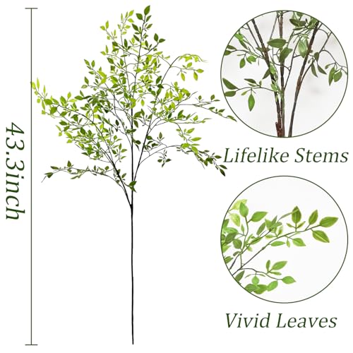 43.3 Inch Green Nandian Fake Plants 2 Pcs Greenery Stems for Vase Decor, Artificial Plants Faux Branches for Vase Filler Fake Leaves Office Home Decor - color: Green Nandina, size: 2 Pcs