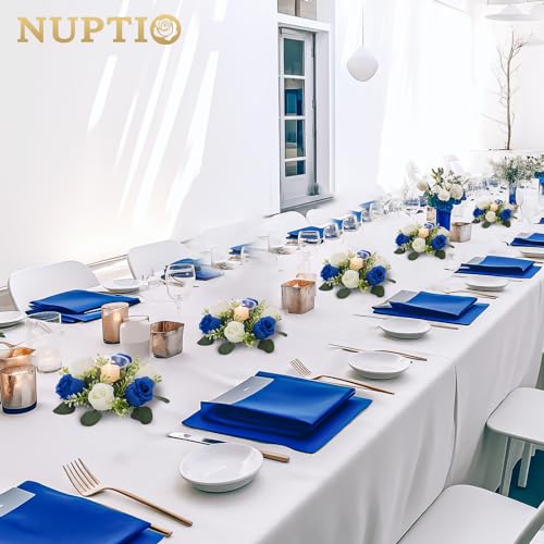 NUPTIO Small Wreath for Table Centerpieces: 9.05 Inch Royal Blue & White Flower Candle Rings 10 Pcs for Wedding Party Christmas - Rose Wreaths for Spring Summer Front Door Porch Decor 6 Pcs - color: Royal Blue & White, size: Dia 9.05"-10pcs