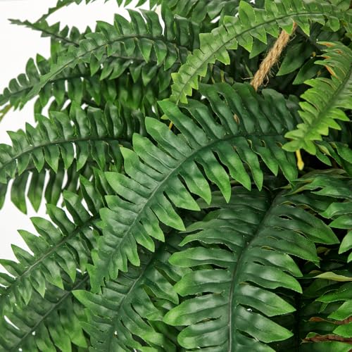 Hollyone Large Fake Hanging Ferns 49 Leaves Boston Ferns Artificial Plants Outdoor Indoor Potted Plant 23.6inch Faux Fern in Baskets Pot Artificial Hanging Fern Bush Plant for Patio Garden Porch Decor - size: Hanging Fern