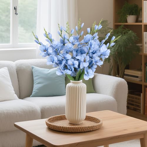2 Bundles Gladiolus Artificial Flowers 10 Heads 26.38" Light Blue Flowers Faux Gladiolus Flowers for Wedding Centerpieces, Home Table Party Decor(Light Blue) - color: Light Blue