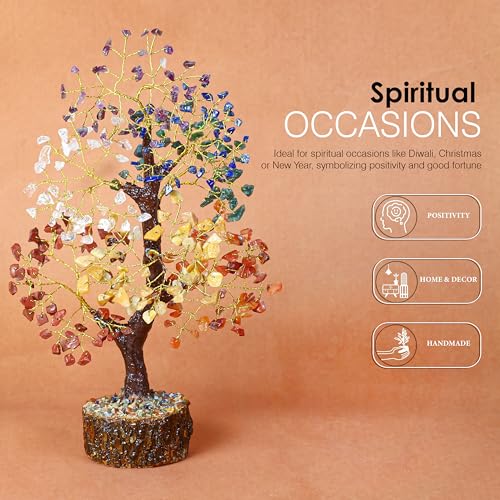 Crocon® Crystal Tree of Life 7 Chakra Healing Crystal Trees, Birthday Gifts Women, Sister & Mom | Home Decor, Gemstone Trees for Positive Energy, Good Luck Office Desk Decor, Housewarming Gift Home - color: 002b Seven Chakra ( Natural Tree)