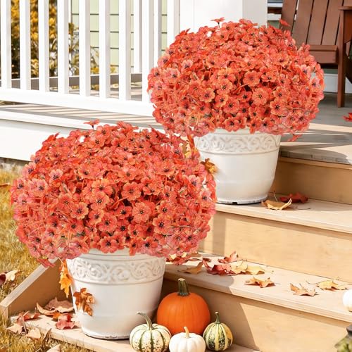 Powbrace 60 Pack Artificial Flowers for Outdoor Indoor Fake Plants, Faux Silk Flowers for Outdoors Outside Front Porch Hanging Planter Window Box Garden Spring Decoration(Orange) - color: Orange, size: 60 Bundles