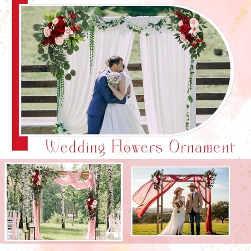 Hotop Wedding Arch Flowers Set of 4 Artificial Flower Swag Wedding Faux Floral Swag with 10 Cable Tie and 8 Clip for Party Welcome Signs Ceremony Reception Backdrop Decor(Romantic Burgundy) - color: Romantic Burgundy
