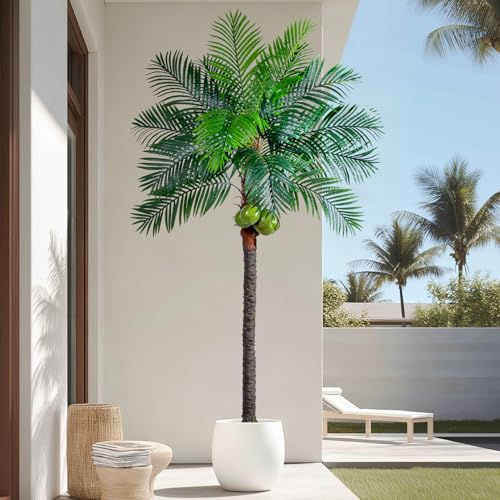 Bailikang Artificial Phoenix Palm Tree 8.2ft Tall - Fake Large Tropical Tree with Adjustable Leaves, Realistic Faux Sago Palm for Indoor Outdoor Decor, Patio, Poolside, Yard, Living Room, Office - size: 8ft 2in