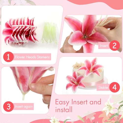 Suncalla 30 Pack Large Artificial Lilies Flower Heads with Realistic Stamens 5.9" Faux Fake Lily Flower Heads Bulk for DIY Crafts Cake Wedding Bridal Wreaths Table Home Party Decor(Dark Pink) - color: Dark Pink