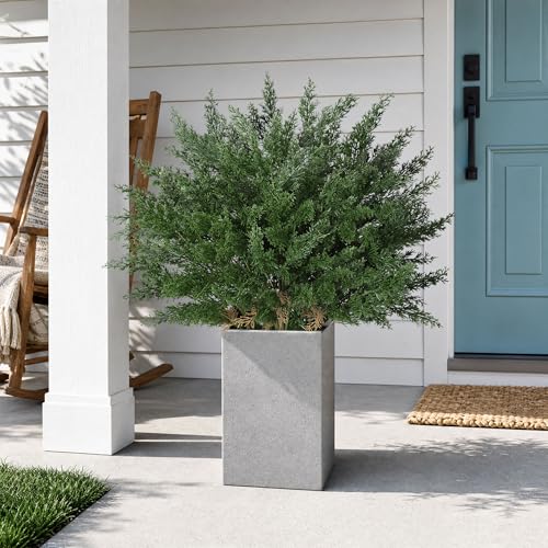 Cedar Stems Fake Plants Artificial Plants Outdoor Decor, 4 Bundles Cedar Branches Realistic Artificial Greenery for Outdoors UV Resistant Faux Plants for Front Door Porch Patio Yard Indoor Home Office - color: Green