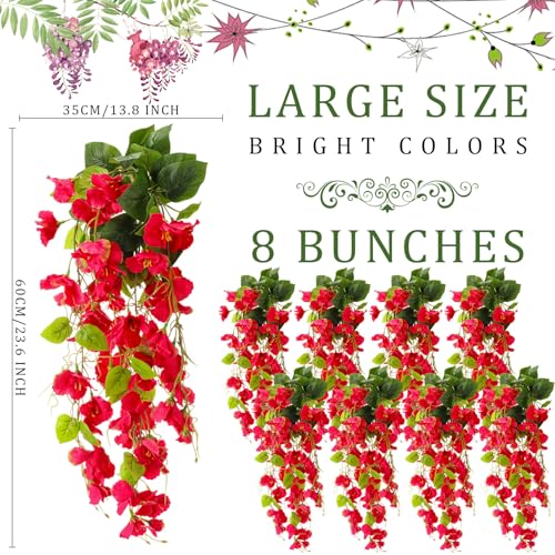 XunYee 8 Pcs Artificial Hibiscus Flowers for Outdoors Spring Summer Decor Fake Hanging Flowers Plants Uv-Resistant Faux Hibiscus Flower for Outside Porch Patio Front Door (Red) - color: Red