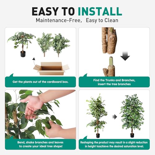 Ficus Tree Artificial 6ft, Tall Fake Tree with Realistic Leaves & Trunk, Artificial Tree for Home Office Living Room Decor Indoor Outdoor. - style: 6ft