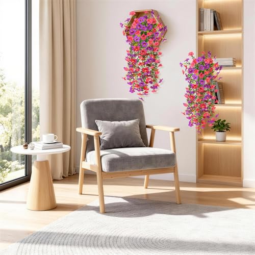 Artificial Fake Flowers Plants for Outdoor Spring Summer Decoration,2 PCS Faux Silk Morning Glory with Eucalyptus Leaves,UV Resistant Realistic Outdoor Flowers for Balcony Porch Patio Yard Garden - color: Orchid Rose Red
