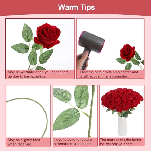 12Pcs Red Roses Artificial Flowers Fake Roses Faux Velvet Silk Flower for Home Wedding Decoration (Pearl Rose, Red) - color: Pearl Roses - Red 12p