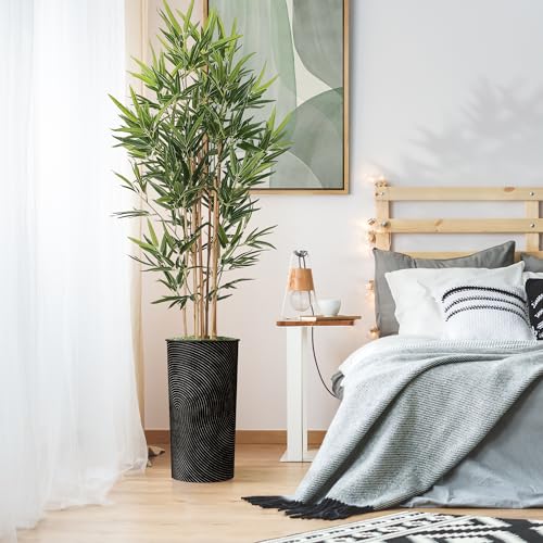 Artificial Tree in Geometric Spiral Pattern Planter, Fake Bamboo Silk Tree for Indoor and Outdoor Home Decoration - 70" Overall Tall (Plant Pot Plus Tree) - style: Bamboo