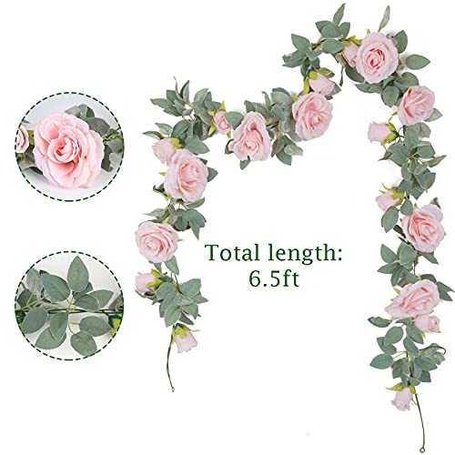 TELDRASSIL 4Pcs(26 FT) Artificial Rose Vine Fake Flower Garland Fake Silk Rose Hanging Vine for Wedding Party Background Arch Garden Background Decoration (Pink) - color: Pink