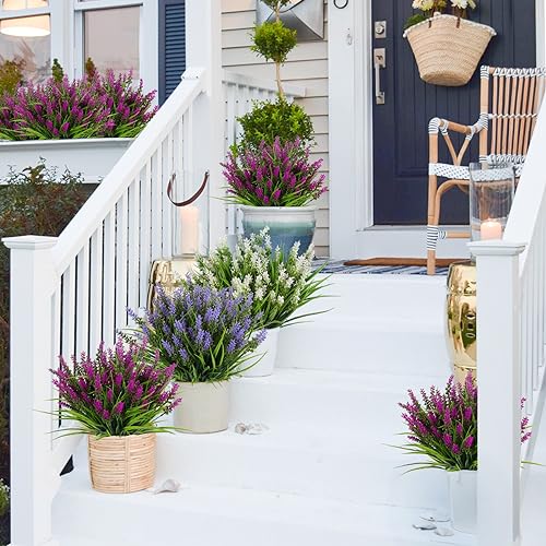 RECUTMS 12Pcs Artificial Plants Outdoor Fake Monkey Grass with Flowers for Pot Garden Verandah Decor for Window Garden Office Patio Hanging Planter Pathway Front Porch (Fuchsia) - color: Fuchsia