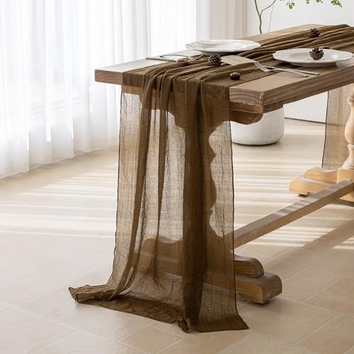 Keketoarrange 3pcs Coffee Gauze Rustic Cheesecloth Table Runner 120 Inch 10 FT for Wedding Baby Shower Bridal Shower Birthday Engagement Garden Outdoor Party Long Sheer Boho Decorations - color: Coffee, size: 35"x120"(Pack of 3)