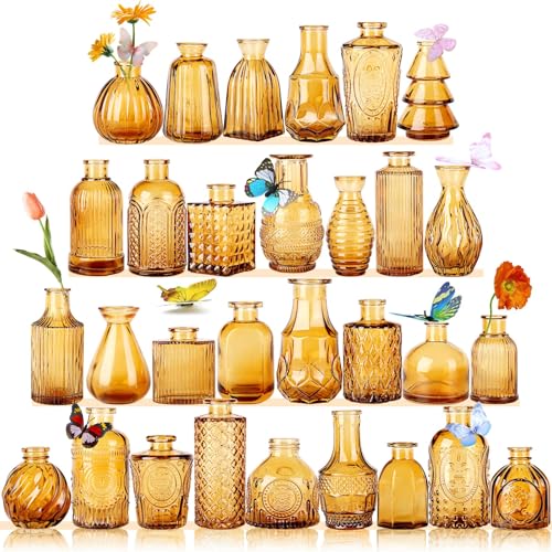 Glass Bud Vases,Small Vase for Flower,Vases for Centerpieces,Vintage Mini Vases for Wedding Decor,Home Table Decorations Diffuse Bottles,Ideals for Gifts(Pack of 30,Dark Brown) - color: Dark Brown, size: 30 pcs