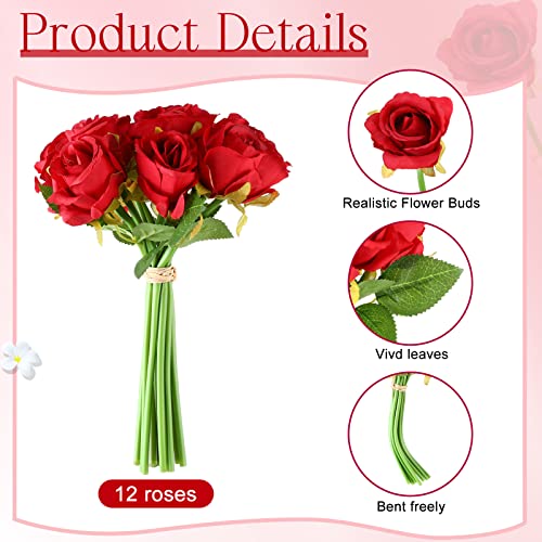 Jexine 120 Pcs Artificial Rose Flowers Bouquet Bulk Silk Realistic Fake Flowers for Wedding Anniversary Bridal Bouquet DIY Floral Arrangement Romantic Home Decor Gifts(Red) - color: Red