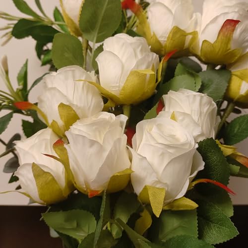 Artificial Roses 10 Pcs - Lifelike Single Stem Fake Roses with Natural Petal Texture,Fade-Resistant Silk Flowers for Wedding Decor,Home Vase Arrangements,Party Centerpieces(10, Creamy White) - color: Creamy White