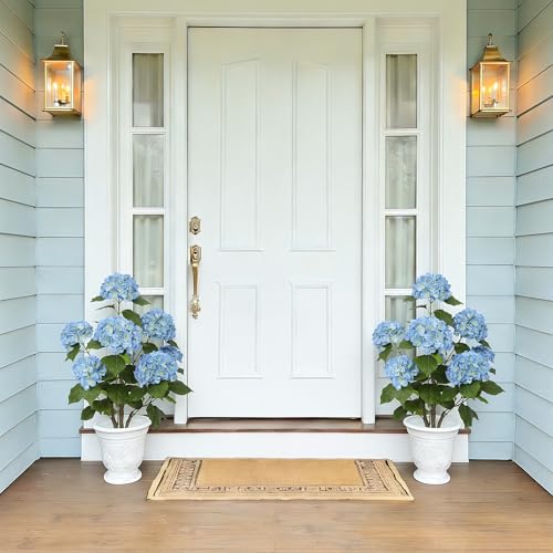 Nafresh 3FT Real Touch Faux Hydrangea Tree Outdoor, 2 Pack Blue Hydrangea Tree Artificial with Vibrant Blooms, Faux Hydrangea Bush for Indoor Outdoor Home Front Porch Pation Decor - color: Blue, size: 3ft