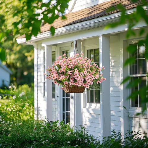 Grunyia Artificial Fake Flowers for Outdoor Spring Decoration, 16 Bundles Faux Silk Colorful Daisy UV Resistant Realistic for Outside Porch Patio Home Yard Garden Planters Pots Window Box (Pink) - color: Pink