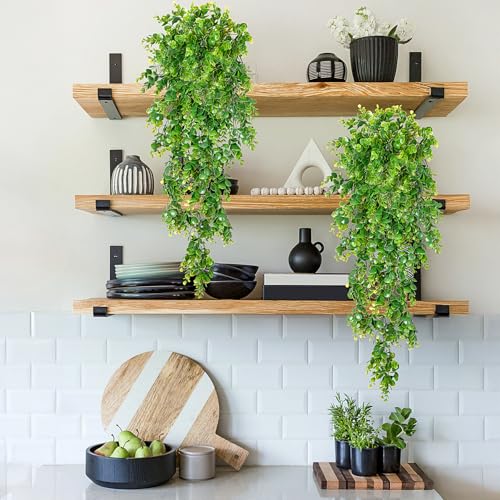 Hrobek Fake Hanging Plants, 2pcs Lifelike Artificial Eucalyptus Greenery for Spring Summer Decoration, Faux Vine Plant for Wall Shelf Home Office Patio Indoor Outdoor Decor - color: Green Eucalyptus