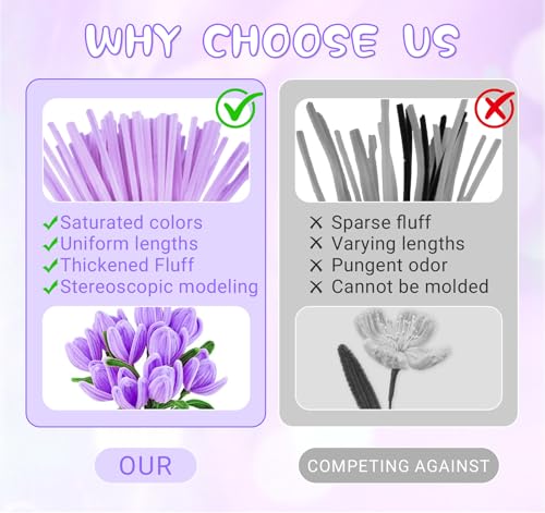 400 Pcs Pipe Cleaner Flower Kit, 5 Colors Chenille Stems, Purple Pipe Cleaners with Instruction, for DIY Flower Bouquets, Home Decor, Wedding and Party Decorations, and Gifts - color: Purple, size: 400pcs
