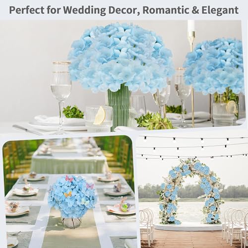 40 PCS Blue Silk Hydrangea Flowers, Detachable Heads + 8-Inch Wired Stems, Full 6 Inch Faux Hydrangea Heads for Boy Baby Shower, Coastal Wedding & Pollen-Free Decor - color: Blue(no Accessories)
