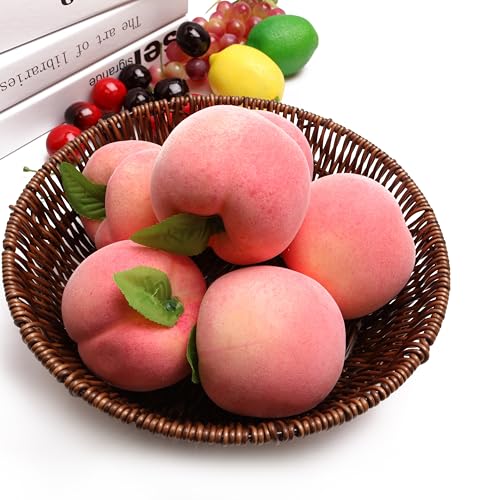 Caihao 6PCS Artificial Fruits, Foam Peaches, Decorative Fruits and Pink Peaches are Lifelike and Very Suitable for Counters, Glass Jars, Dining Tables and Christmas Home Decorations. - color: Foam Peaches 06